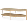 Oak coffee table with two levels on a white background