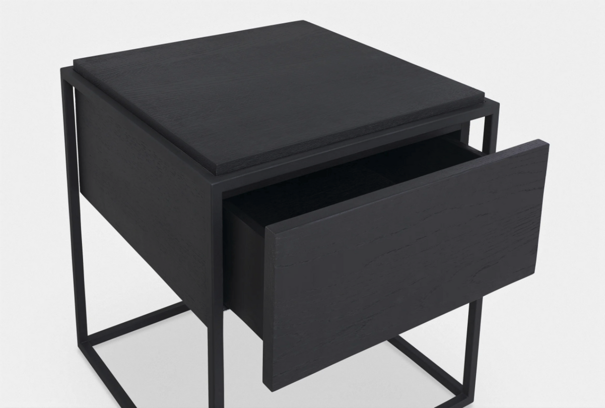 Ethnicraft Oak Monolit bedside table 1 drawer black black metal
